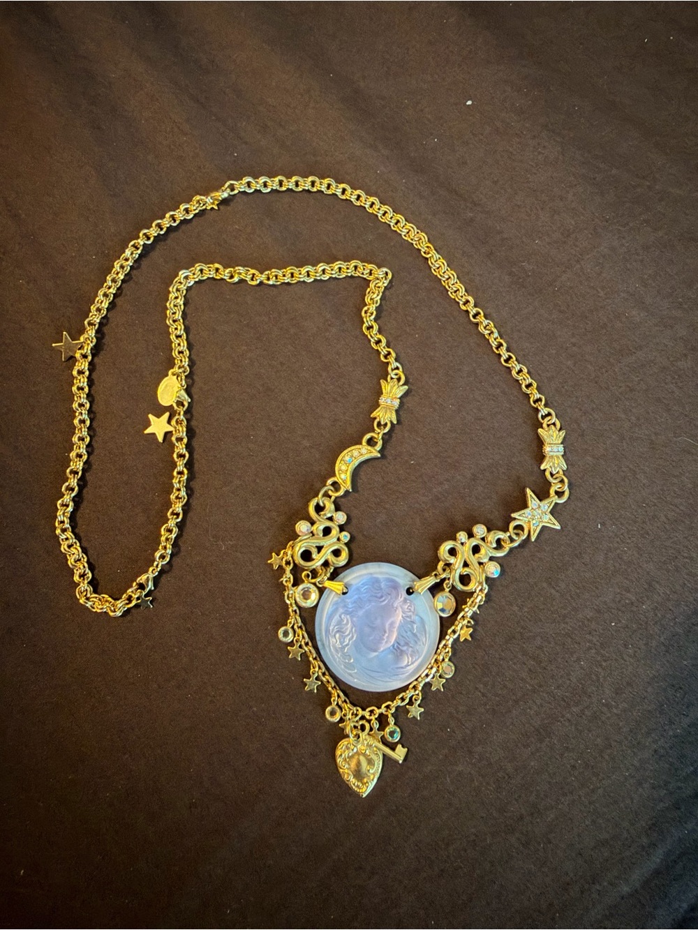 Kirks Folly Vintage Angel Cameo Heart & Star Necklace - Picture 3 of 4